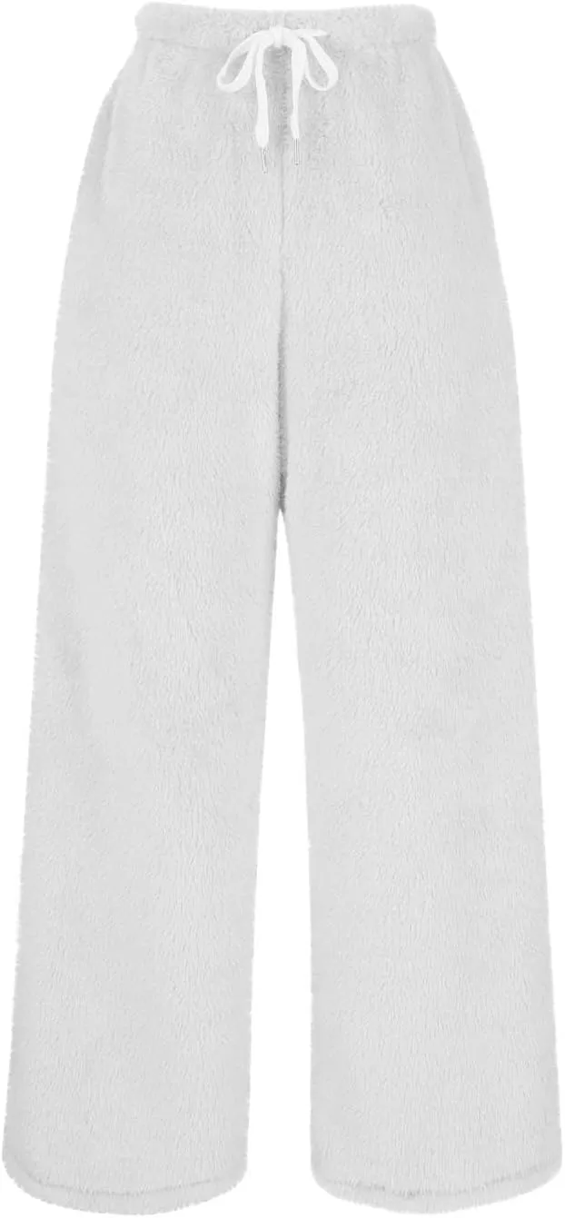 Women's Fluffy Pajamas Pants Plush Lounge Pants Fuzzy Sherpa Pj Bottoms Furry Winter Trousers Fleece Sleep Pants
