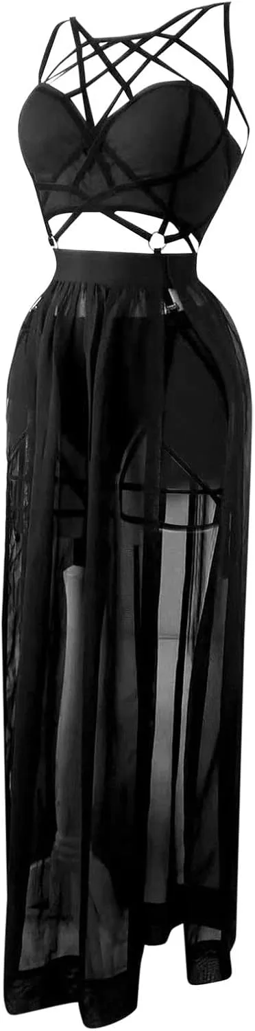 Women's Lace Babydoll Lingerie Set,Sheer Mesh with G-String,Perfect for Special Occasions