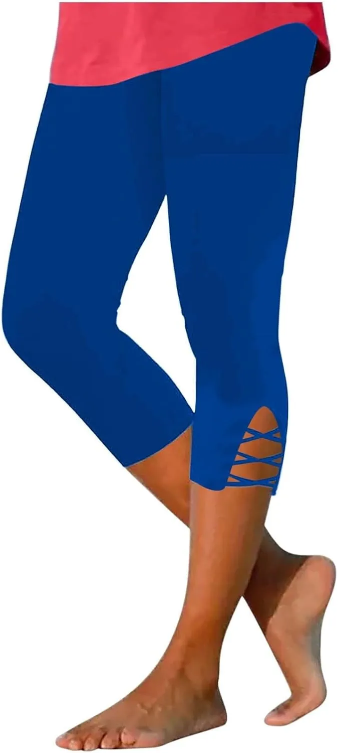 Womens Leggings with Pocket Length Capri Leggings Summer Cropped Pants Casual Solid Comfy Capris Womens Leggings