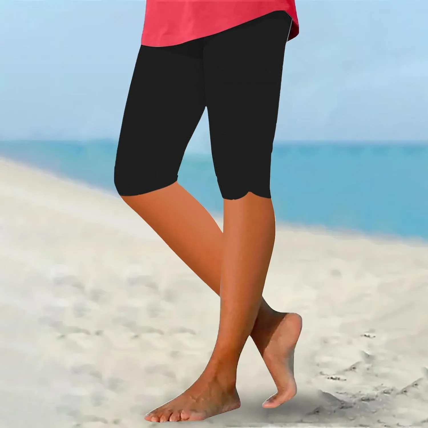 Womens Leggings with Pocket Length Capri Leggings Summer Cropped Pants Casual Solid Comfy Capris Womens Leggings
