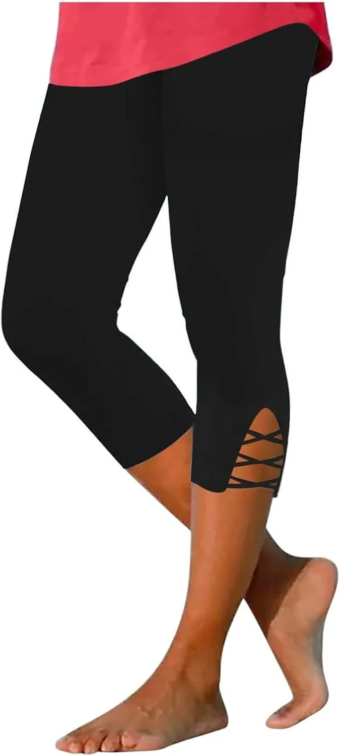 Womens Leggings with Pocket Length Capri Leggings Summer Cropped Pants Casual Solid Comfy Capris Womens Leggings