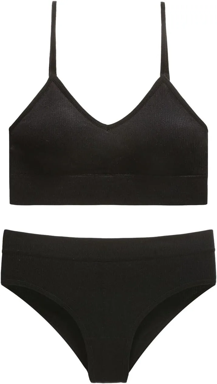 Womens Lingerie 2 Piece No Steel Ring Suspender Bra Seamless Bottom Sexy Back Triangle Bralette Set