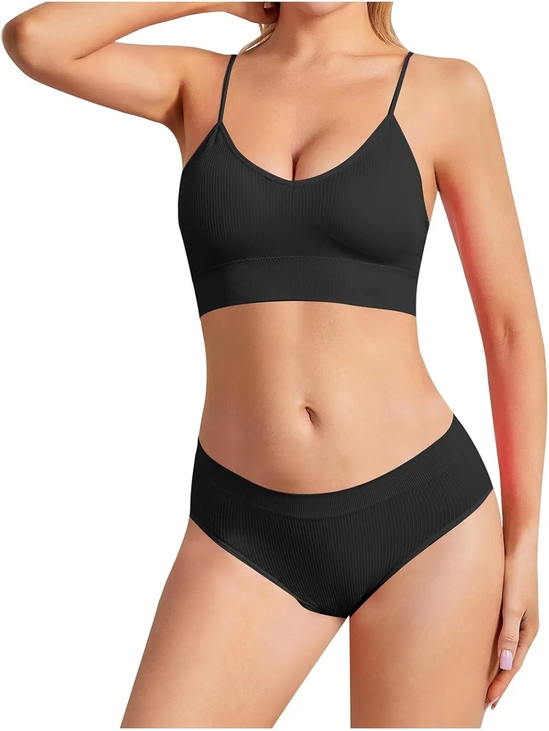 Womens Lingerie 2 Piece No Steel Ring Suspender Bra Seamless Bottom Sexy Back Triangle Bralette Set