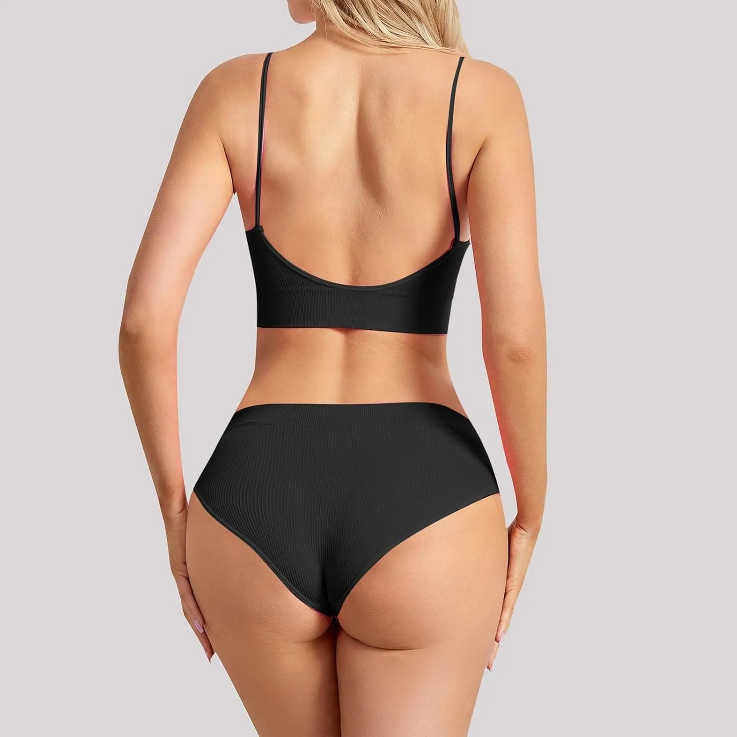 Womens Lingerie 2 Piece No Steel Ring Suspender Bra Seamless Bottom Sexy Back Triangle Bralette Set