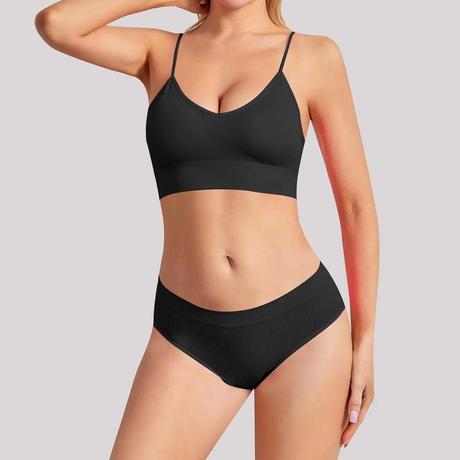 Womens Lingerie 2 Piece No Steel Ring Suspender Bra Seamless Bottom Sexy Back Triangle Bralette Set