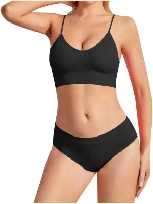 Womens Lingerie 2 Piece No Steel Ring Suspender Bra Seamless Bottom Sexy Back Triangle Bralette Set
