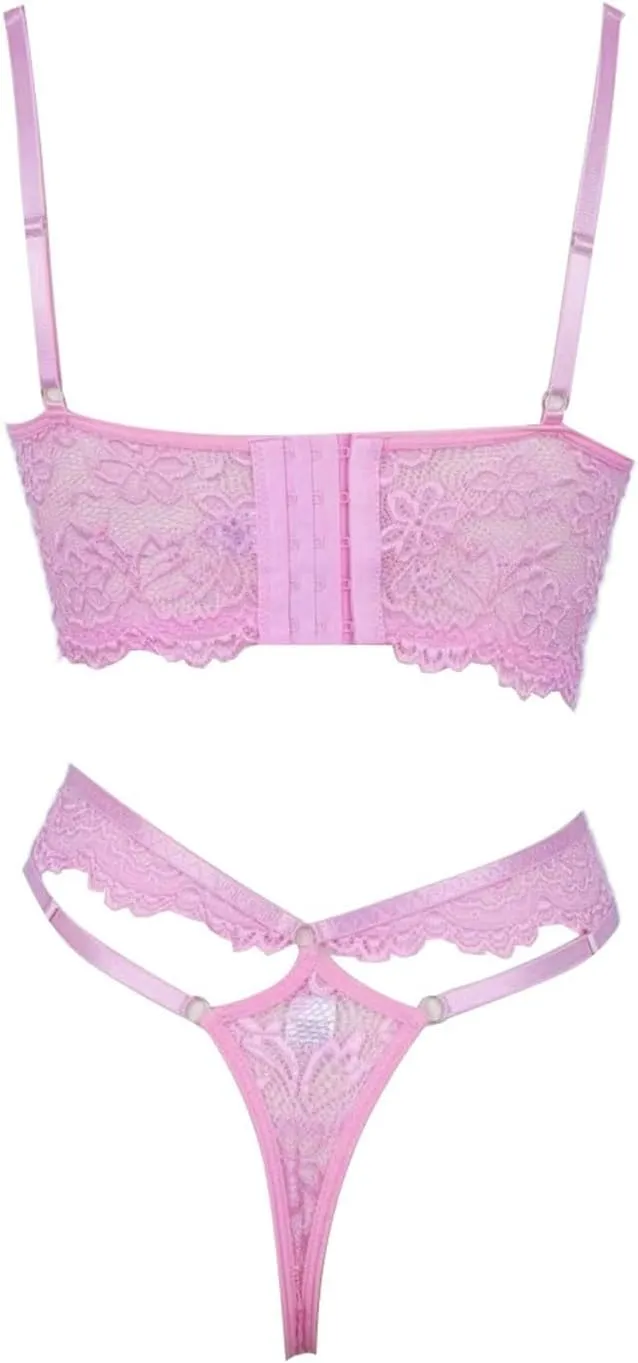 Women's Lingerie Lace Underwear Set Garter Belt Underwire Bra Panty 4 Piece Set S-XXL Lingerie Loungewear