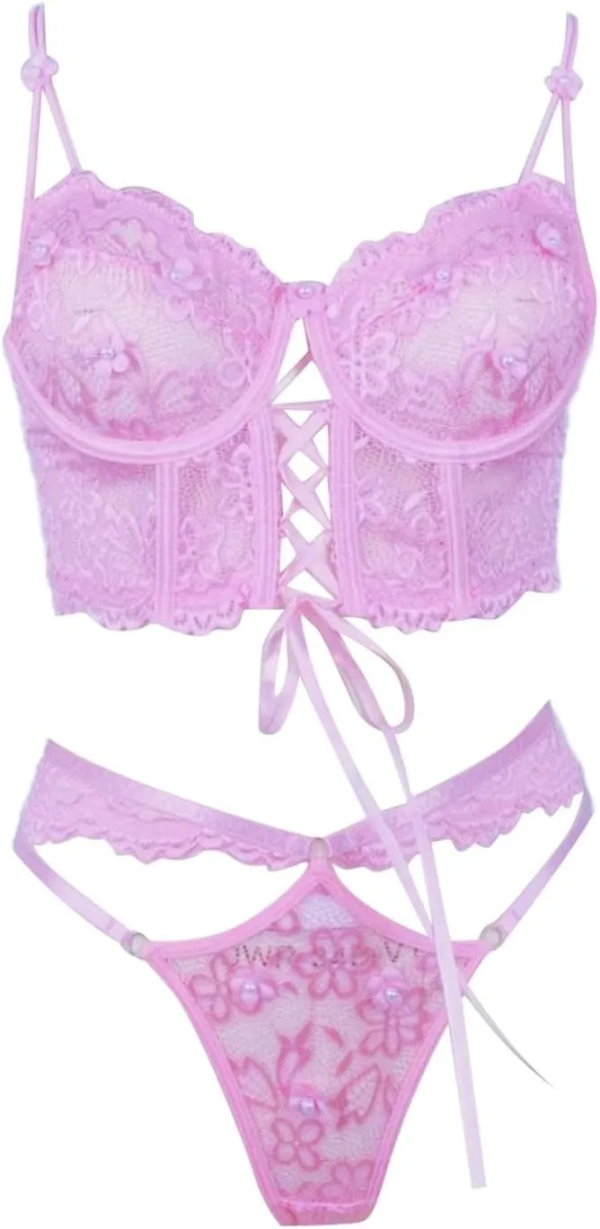 Women's Lingerie Lace Underwear Set Garter Belt Underwire Bra Panty 4 Piece Set S-XXL Lingerie Loungewear