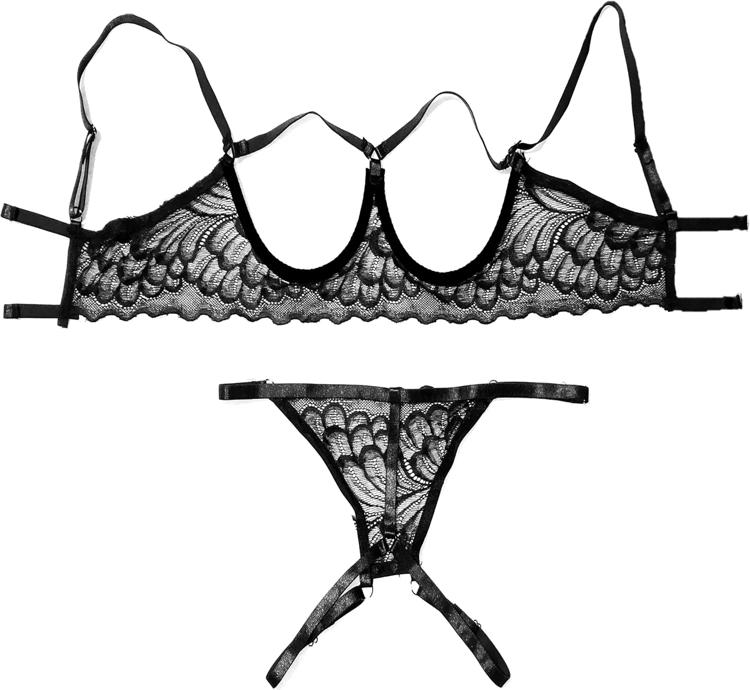 Womens Lingerie - Sheer Lace Mesh Womens Lingerie - V Shaped Thong Open Lingerie For Women