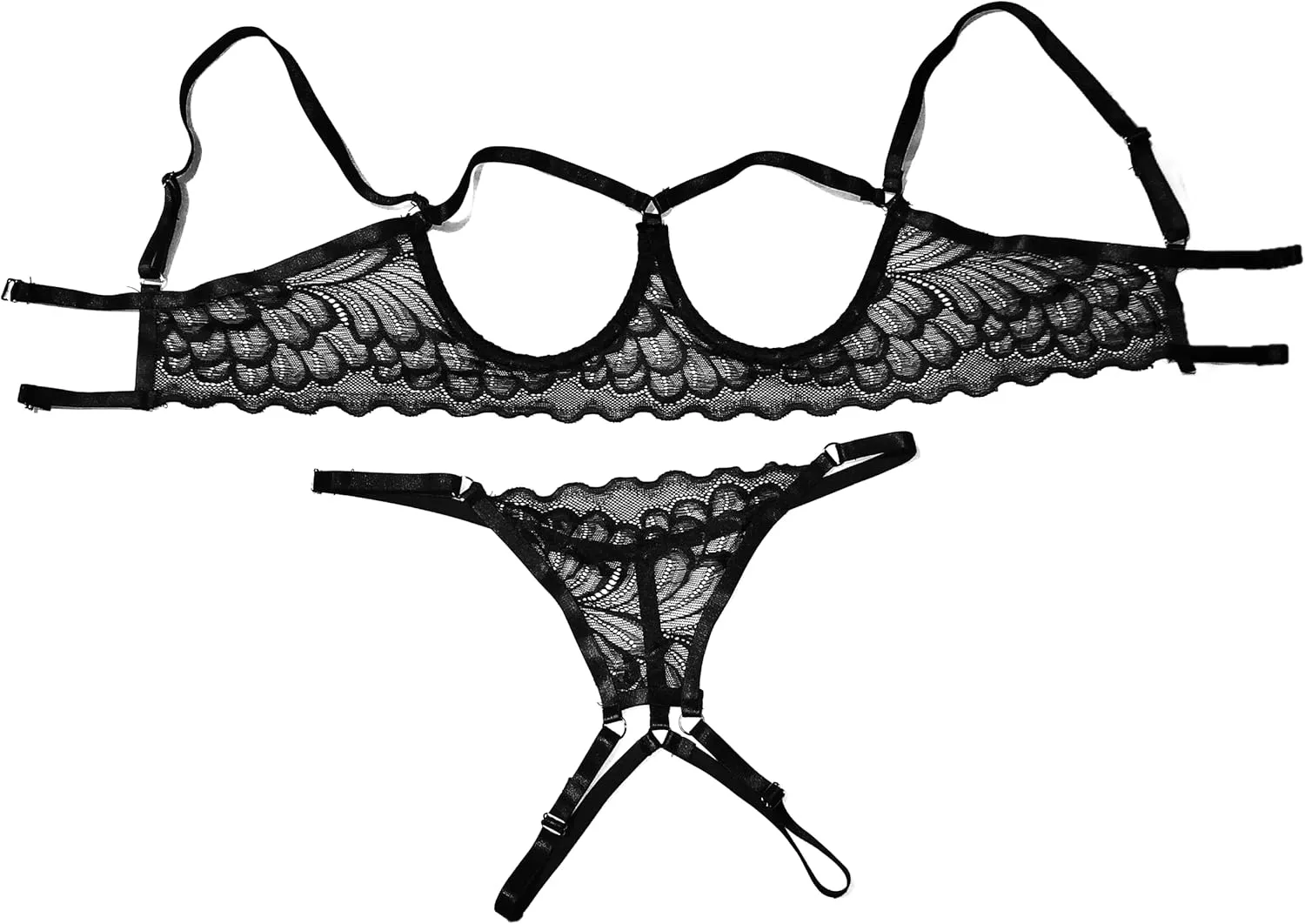 Womens Lingerie - Sheer Lace Mesh Womens Lingerie - V Shaped Thong Open Lingerie For Women