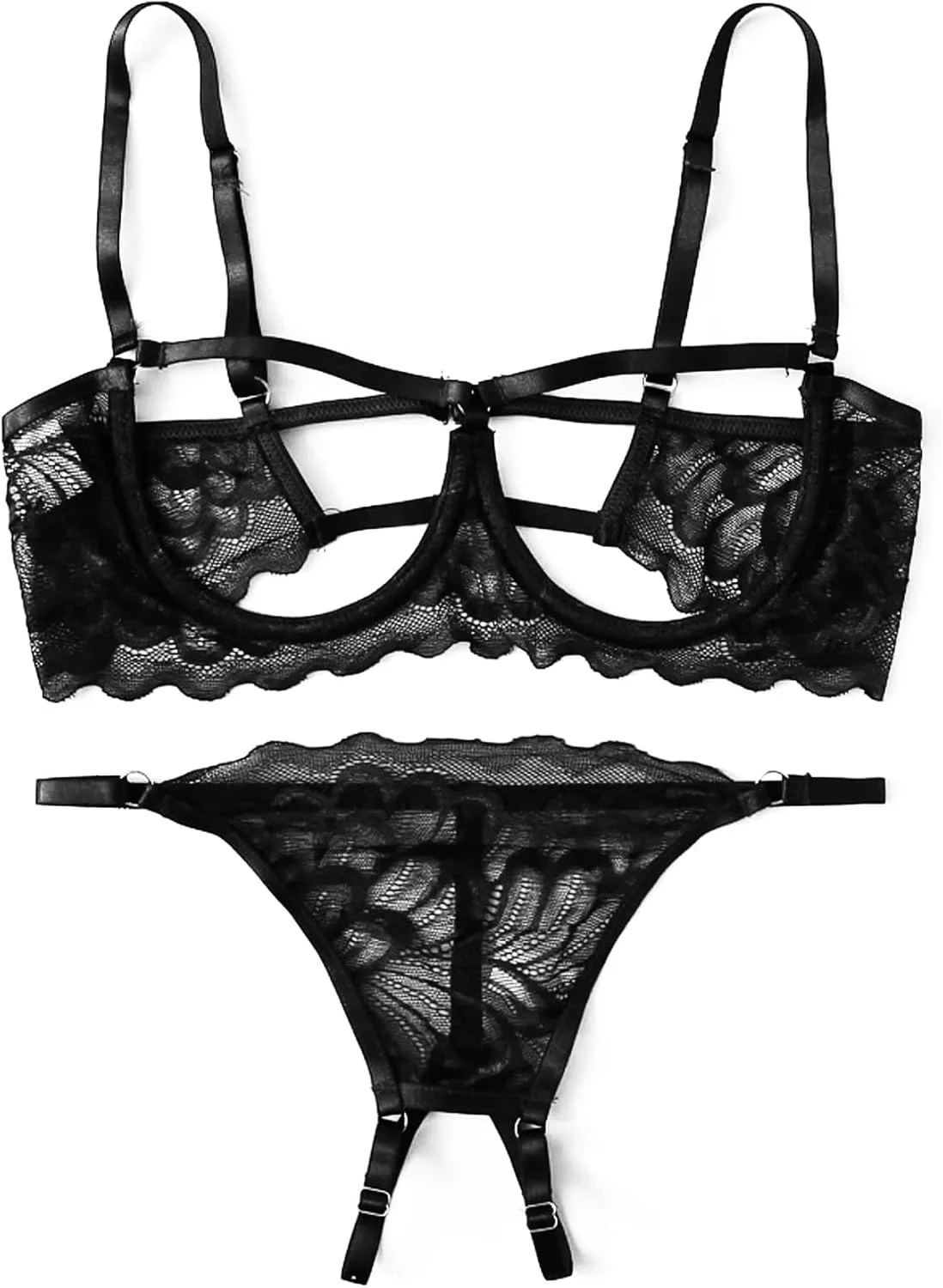 Womens Lingerie - Sheer Lace Mesh Womens Lingerie - V Shaped Thong Open Lingerie For Women