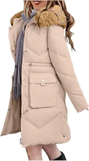 Womens Long Quilted Jackets Plus Size Thicken Winter Coats Hooded Lightweight Puffer Jackets Warm Down Coats Outerwear