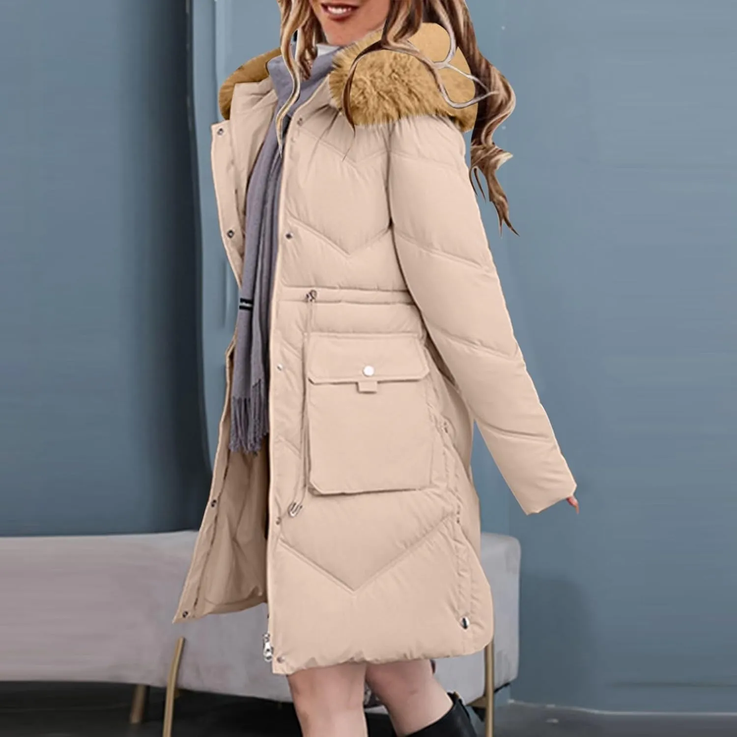 Womens Long Quilted Jackets Plus Size Thicken Winter Coats Hooded Lightweight Puffer Jackets Warm Down Coats Outerwear