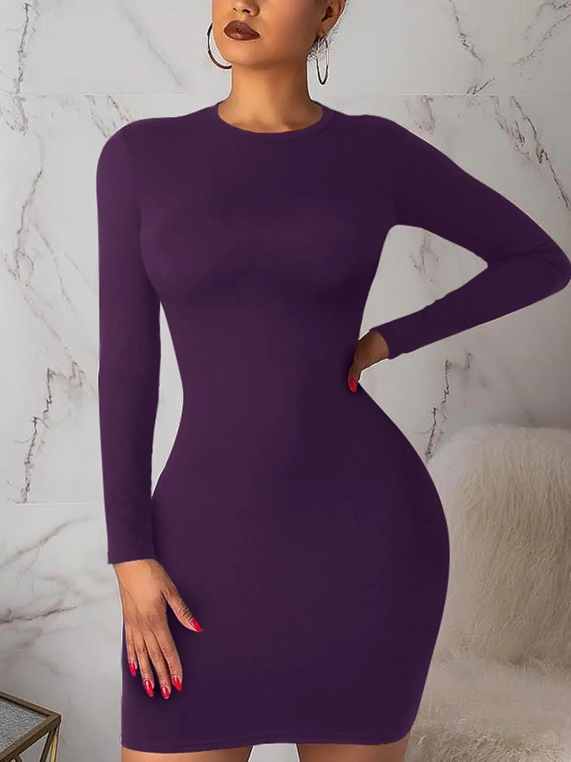 Women's Long Sleeve Bodycon Dress - Mini Spring Fall Club Party Fitted Tight Pencil Dresses
