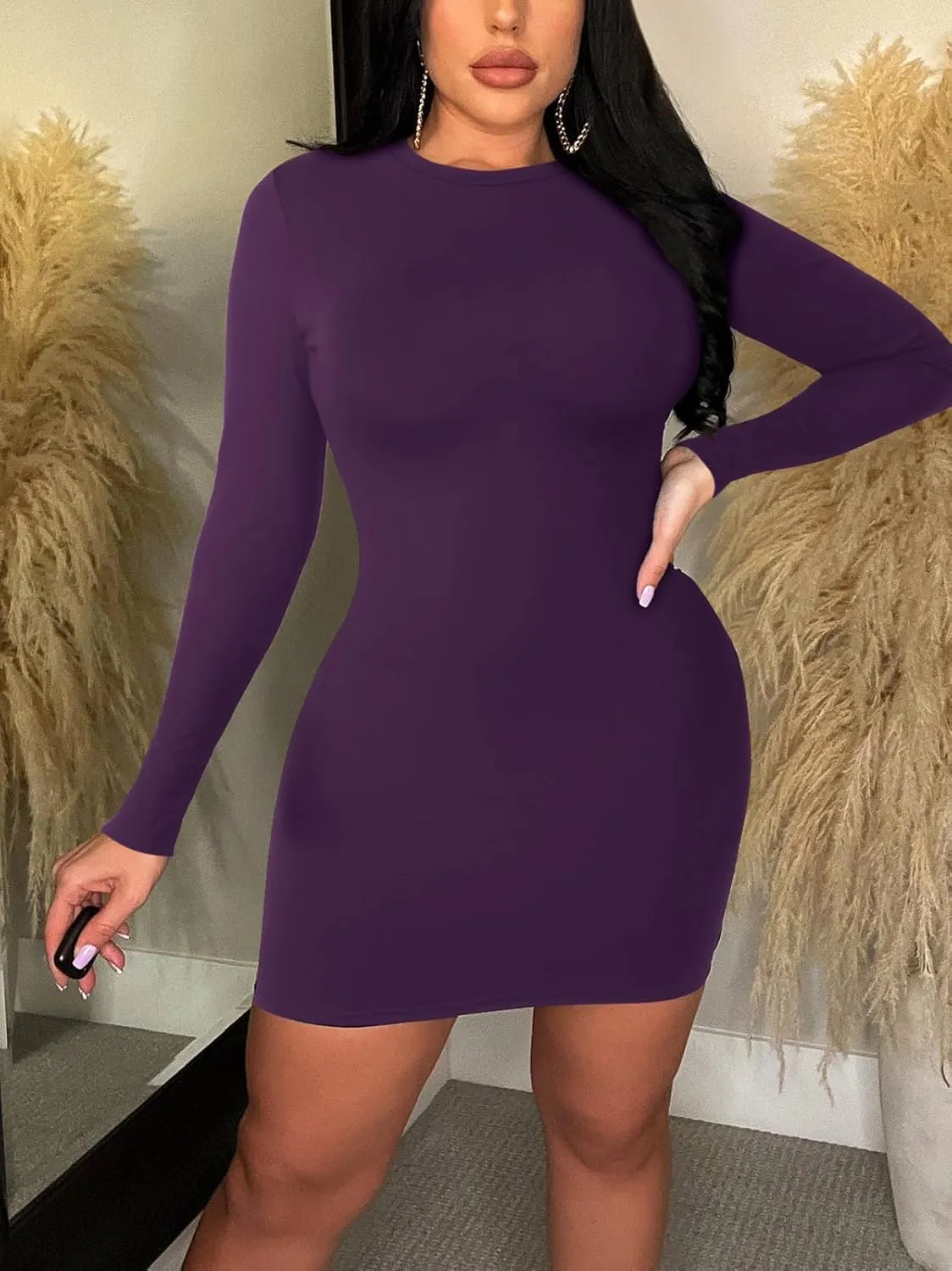 Women's Long Sleeve Bodycon Dress - Mini Spring Fall Club Party Fitted Tight Pencil Dresses