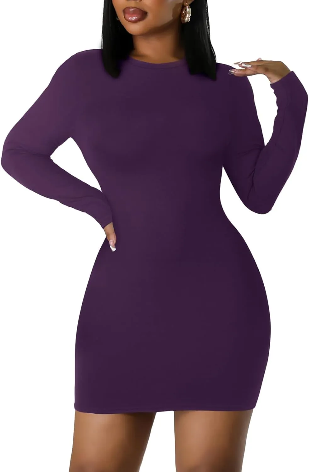 Women's Long Sleeve Bodycon Dress - Mini Spring Fall Club Party Fitted Tight Pencil Dresses