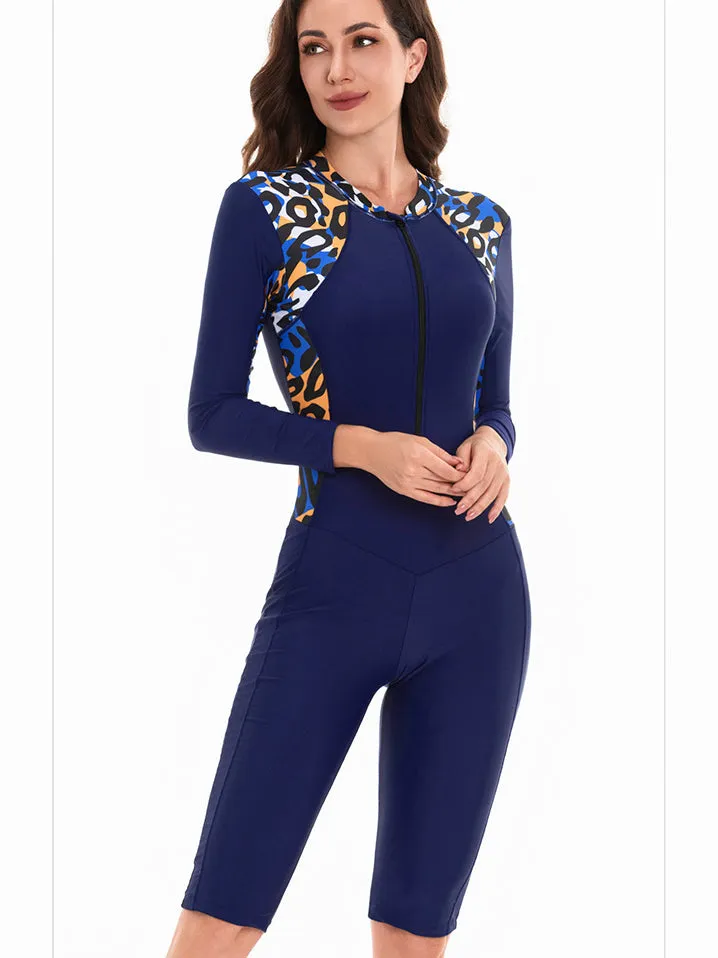 Women's Long Sleeve Printed Boxer One Piece Swimsuit UPF50  Rash Guard