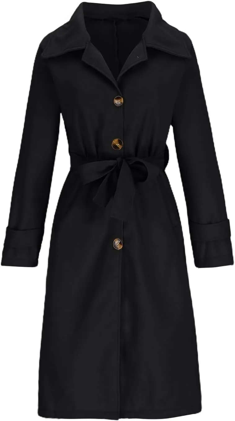 Women's Long Trench Coats Single Breasted Wool Jackets Peacoat Dress Coat Winter Warm Casual Pea Coat Outerwear Jacket