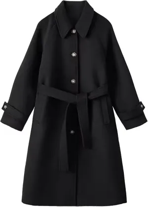 Women's Long Trench Coats Single Breasted Wool Jackets Peacoat Dress Coat Winter Warm Casual Pea Coat Outerwear Jacket