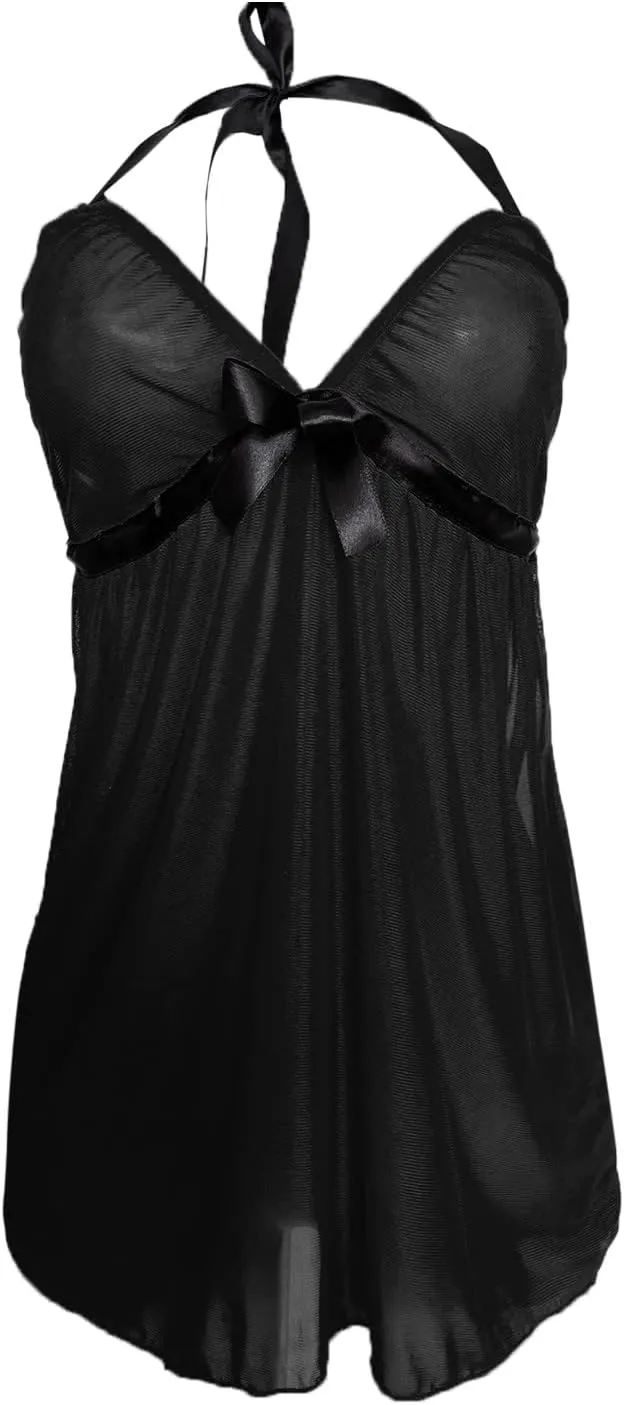 Womens Nightie Chemise Sexy Lingerie V Neck Sheer Sexy Lingerie Set for Women Naughty Lace Clear Tie Front Mesh Kinky