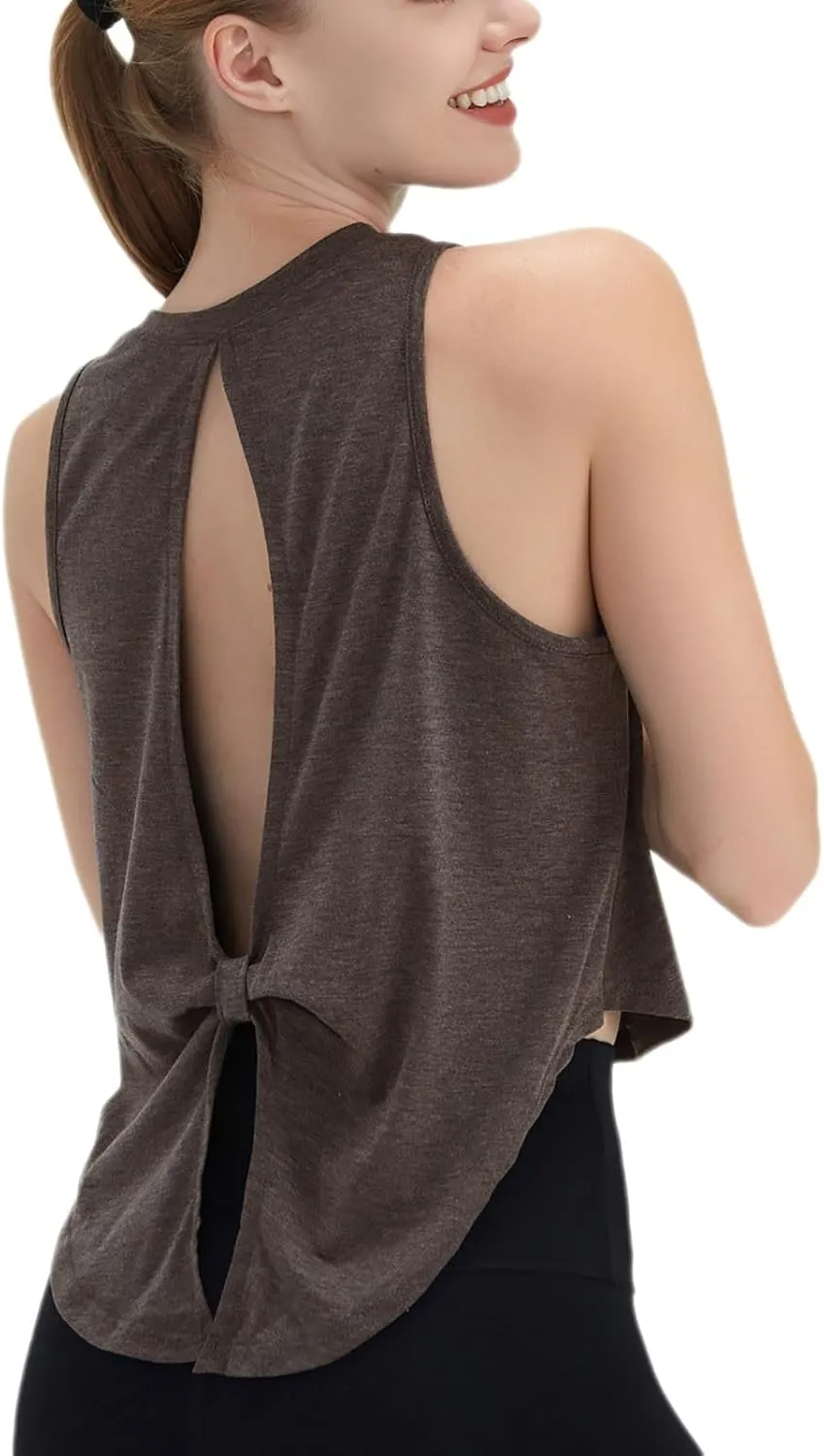 Women's Open Back Workout Tank Tops Trendy Athletic Yoga Blouse Quick-Dry Sleeveless Tees Sports Running Gym Shirts
