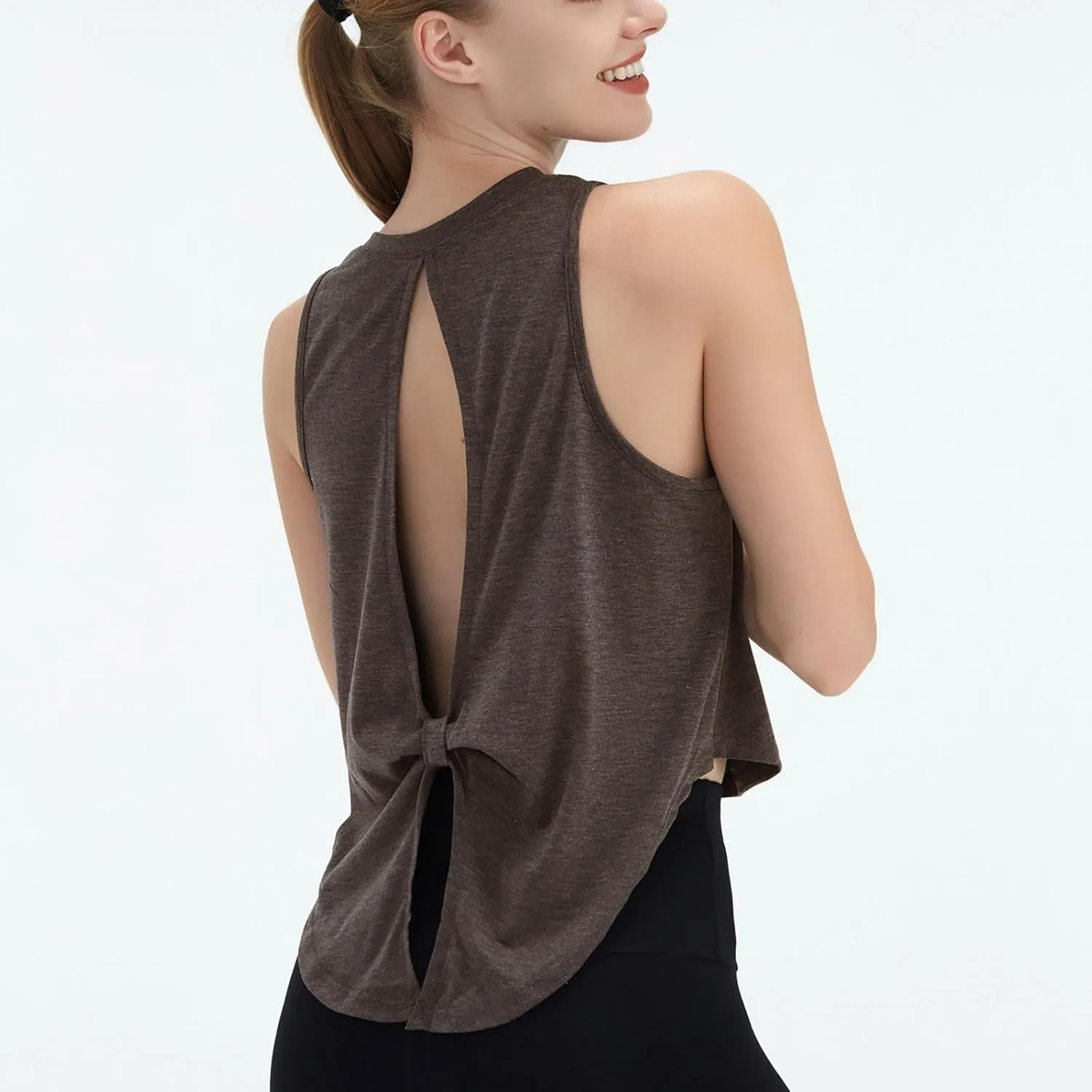 Women's Open Back Workout Tank Tops Trendy Athletic Yoga Blouse Quick-Dry Sleeveless Tees Sports Running Gym Shirts
