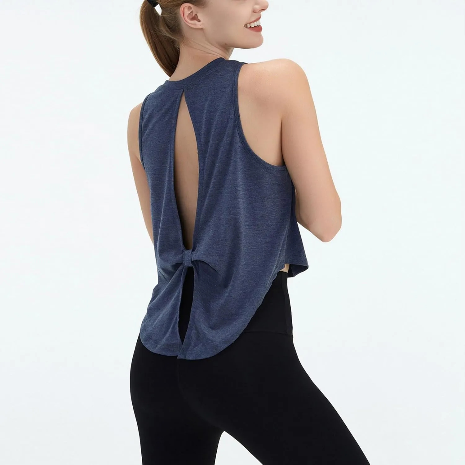 Women's Open Back Workout Tank Tops Trendy Athletic Yoga Blouse Quick-Dry Sleeveless Tees Sports Running Gym Shirts