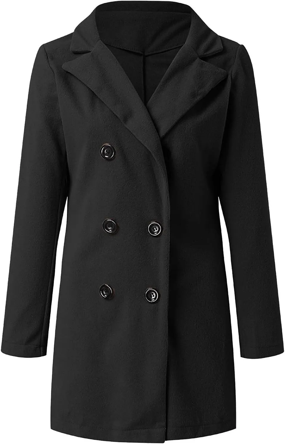 Womens Open Front Wool Coat Long Sleeve Notch Lapel Trench Coat Mid-Long Cardigan Pea Coat Casual Business Winter Coats