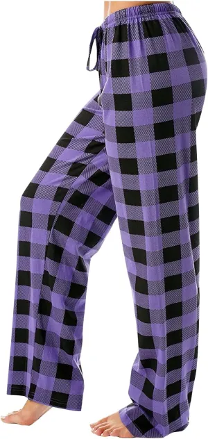 Womens Pajama Pants Fleece Pjs Wide Leg Plus Size Bottoms Family Checkered Soft Unisex Comfy Baggy Plaid