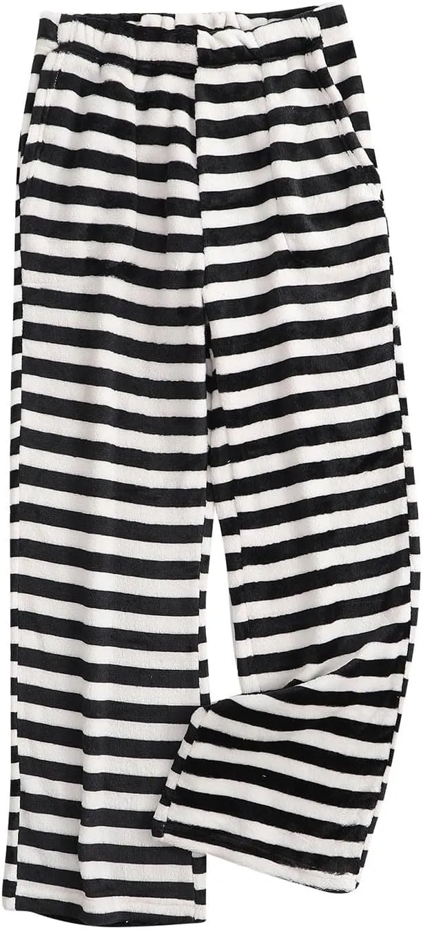 Womens Pajama Pants Winter Fleece Lined Drawstring with Pockets Plain Pajama Pants Warm Flannel Pajama Pants