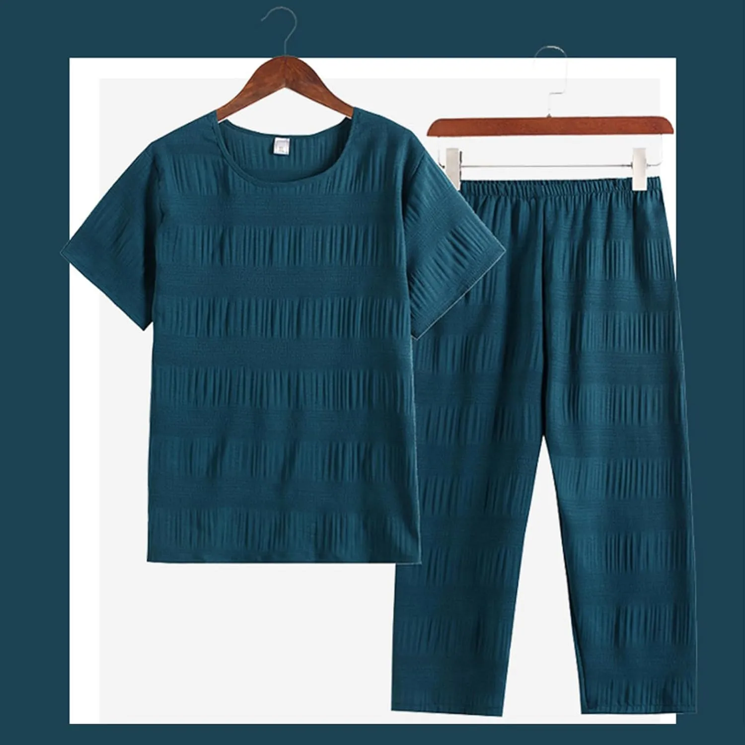 Womens Pajama Sets Cotton Linen Lounge Sets Short Sleeve Top with Capri Pants 2 Piece Textured Loungewear Outfits