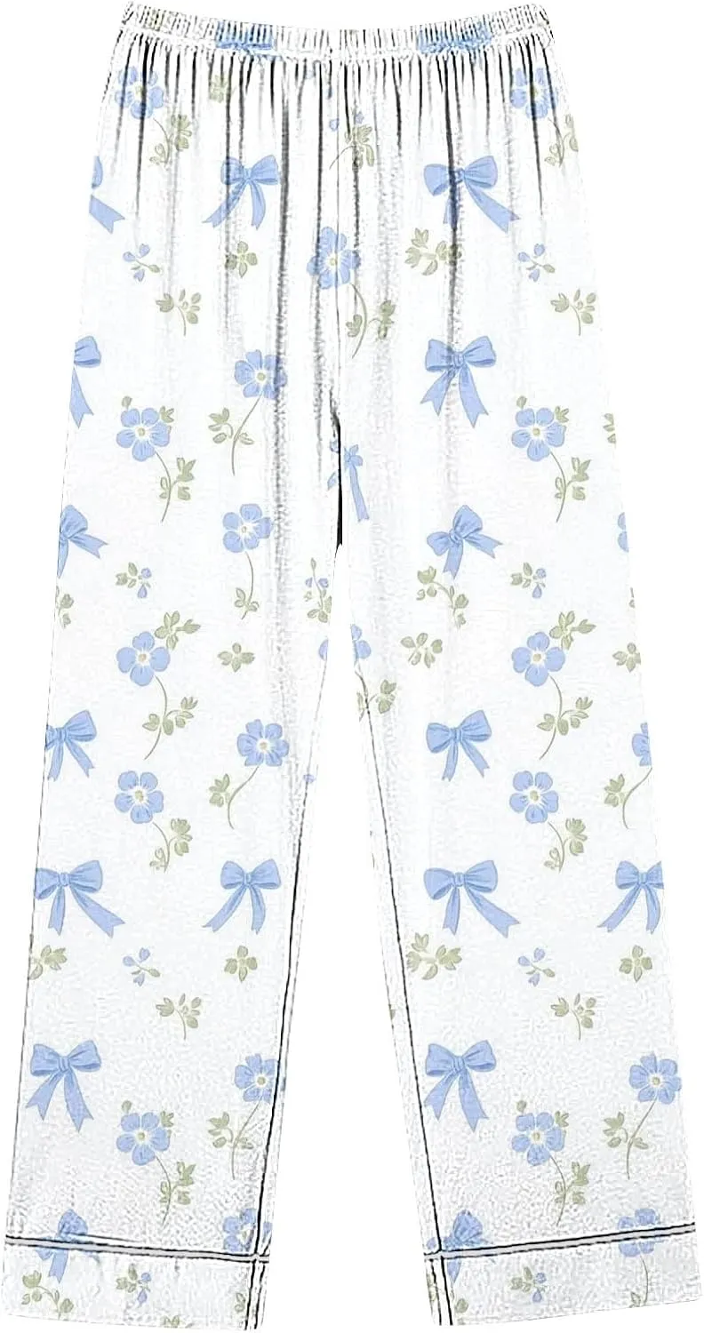 Women's Pajama Sets Loose Fit Long Sleeve Button down Shirts with Casual Long Pants Fashion Print 2 Sets Sleepwear
