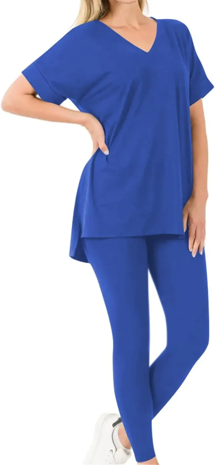 Womens Pajama Sets Oversized Short Sleeve Top and Legging Pants Lounge Sets 2 Piece Soft Sleepwear Loungwear Set