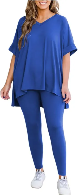 Womens Pajama Sets Oversized Short Sleeve Top and Legging Pants Lounge Sets 2 Piece Soft Sleepwear Loungwear Set