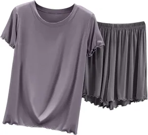 Womens Pajama Sets Short Sleeve Crewneck Tops and Shorts Soft Comfy Lounge Set 2 Piece Outfits Loungewear Sweatsuit