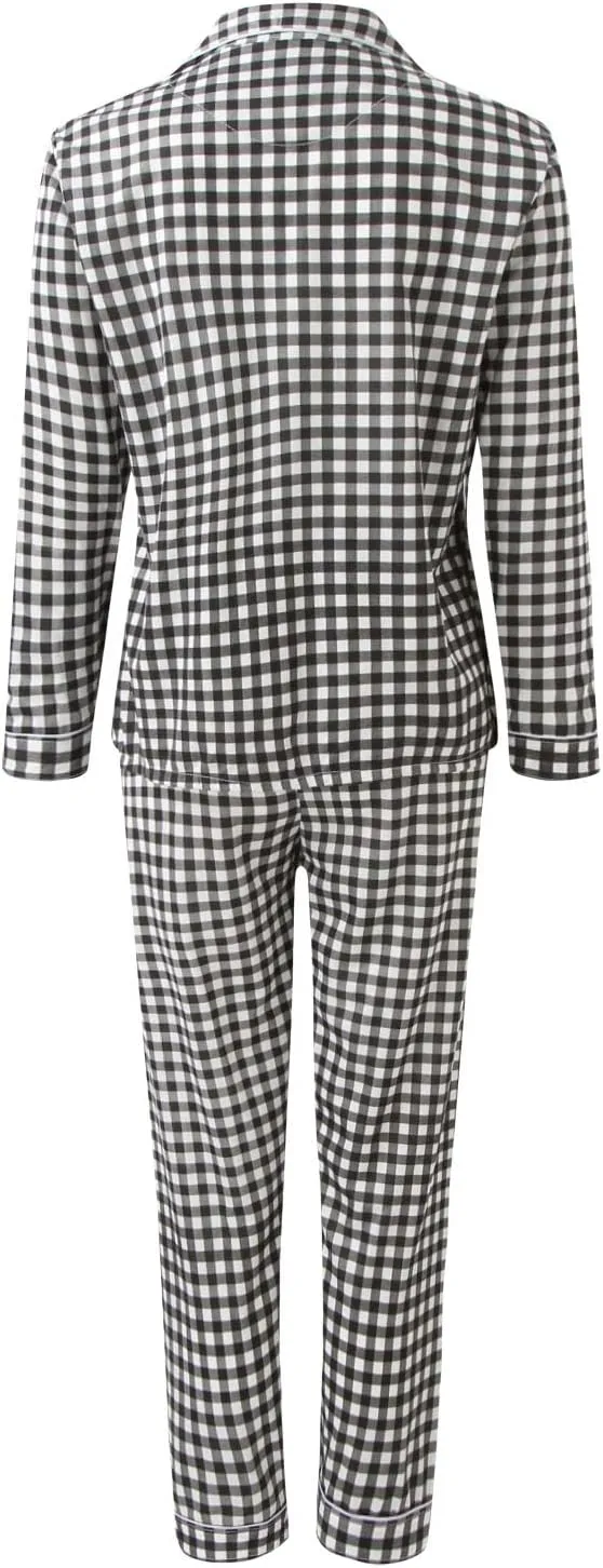 Womens Pajama Sets Women Casual Lapel Button Print Two Long Sleeve Pajamas Pajamas Fall Ribbed Color Block Lounge
