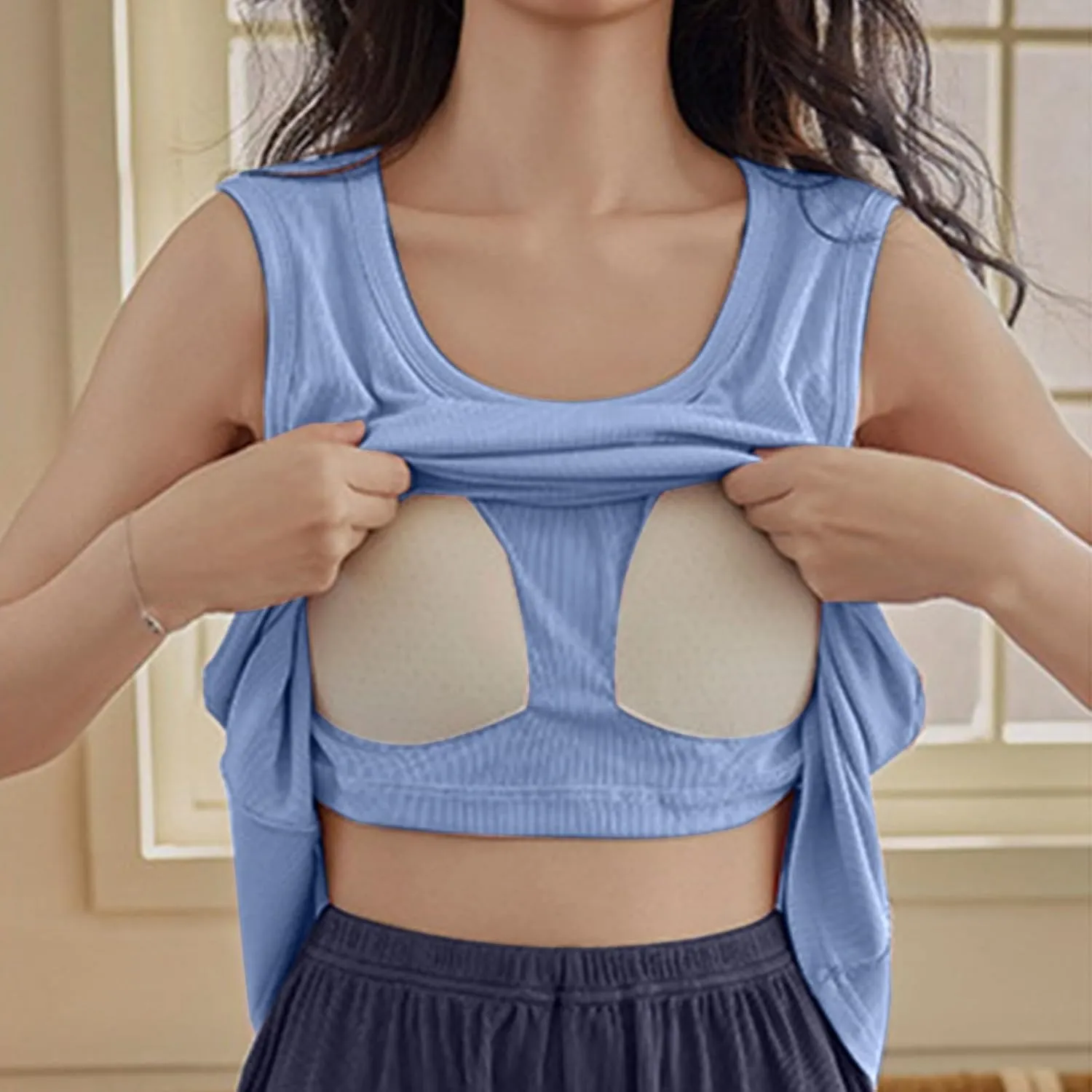 Women's Pajama Short Set Soft 2 Pieces Pjs Sets Tank Top with Built in Bra and Shorts Sleepwear Summer Cooling Pajamas
