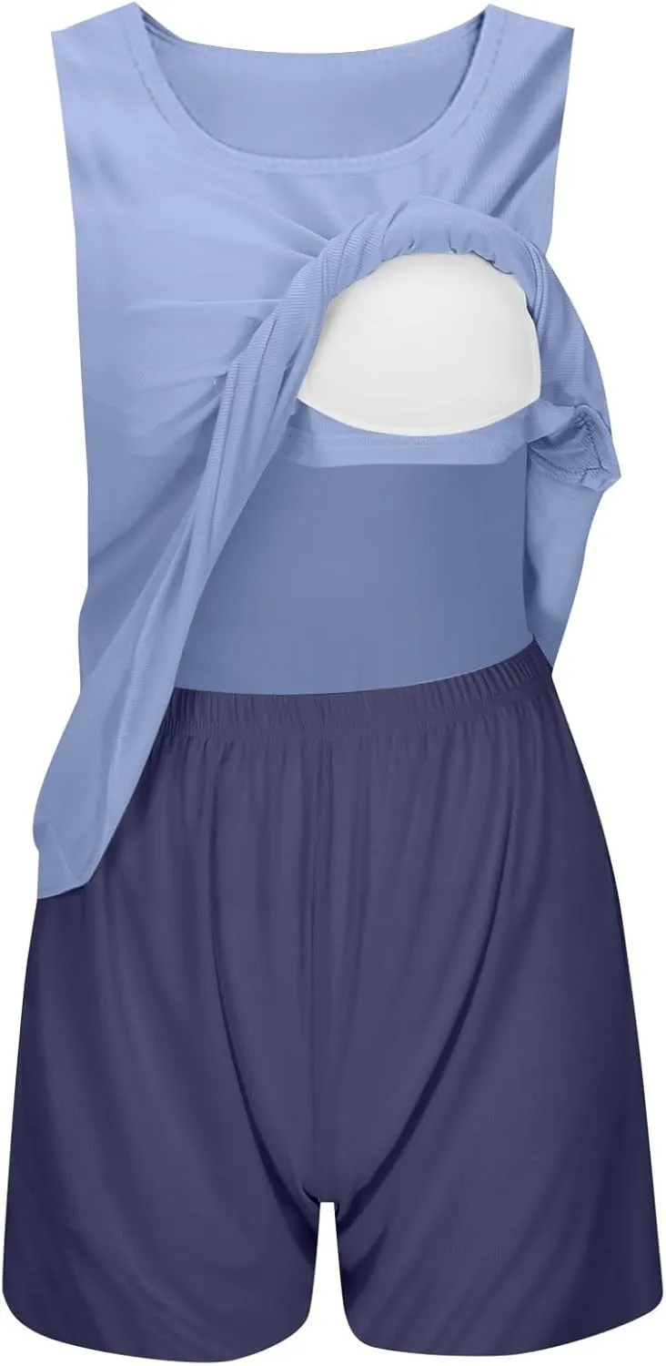 Women's Pajama Short Set Soft 2 Pieces Pjs Sets Tank Top with Built in Bra and Shorts Sleepwear Summer Cooling Pajamas