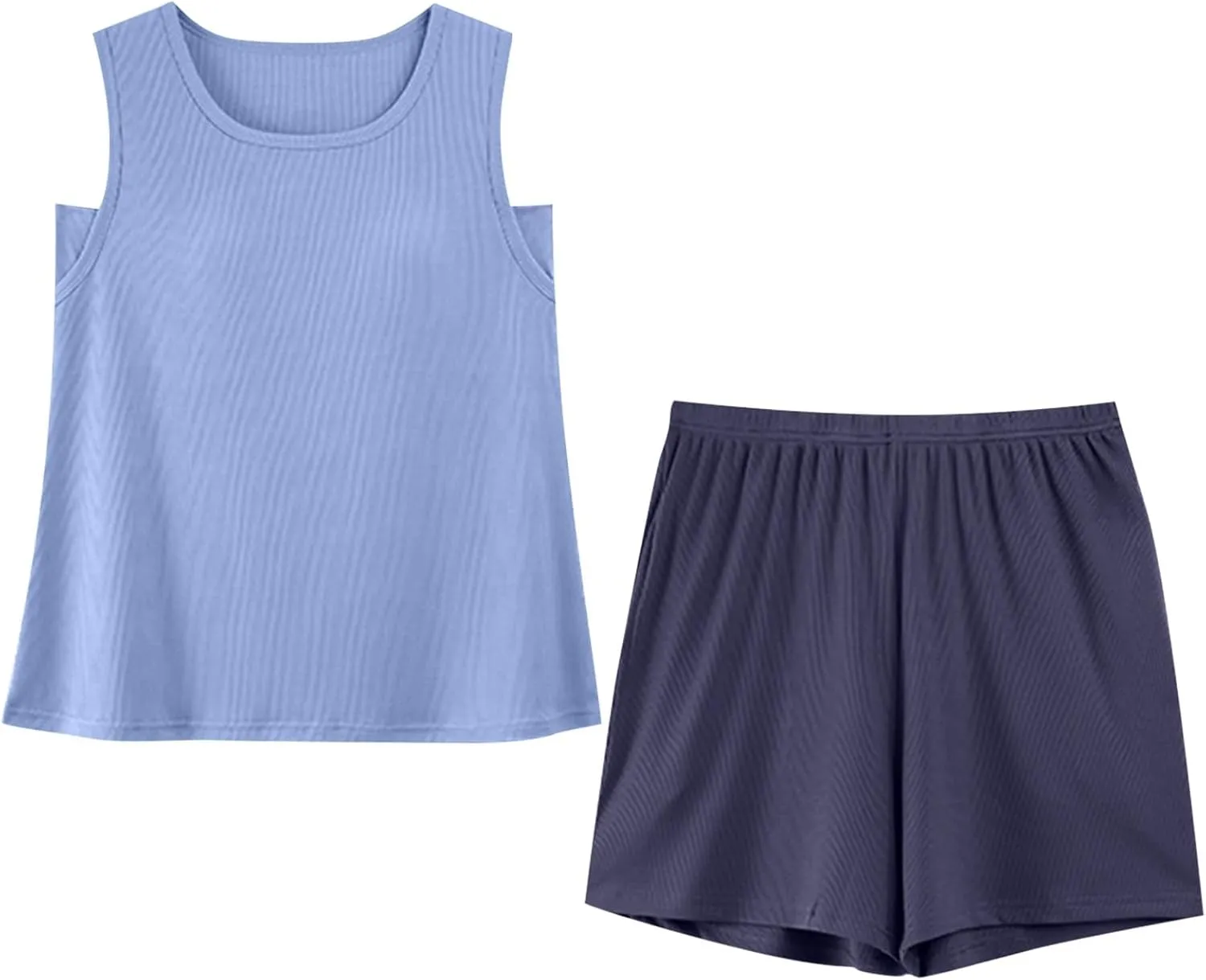 Women's Pajama Short Set Soft 2 Pieces Pjs Sets Tank Top with Built in Bra and Shorts Sleepwear Summer Cooling Pajamas