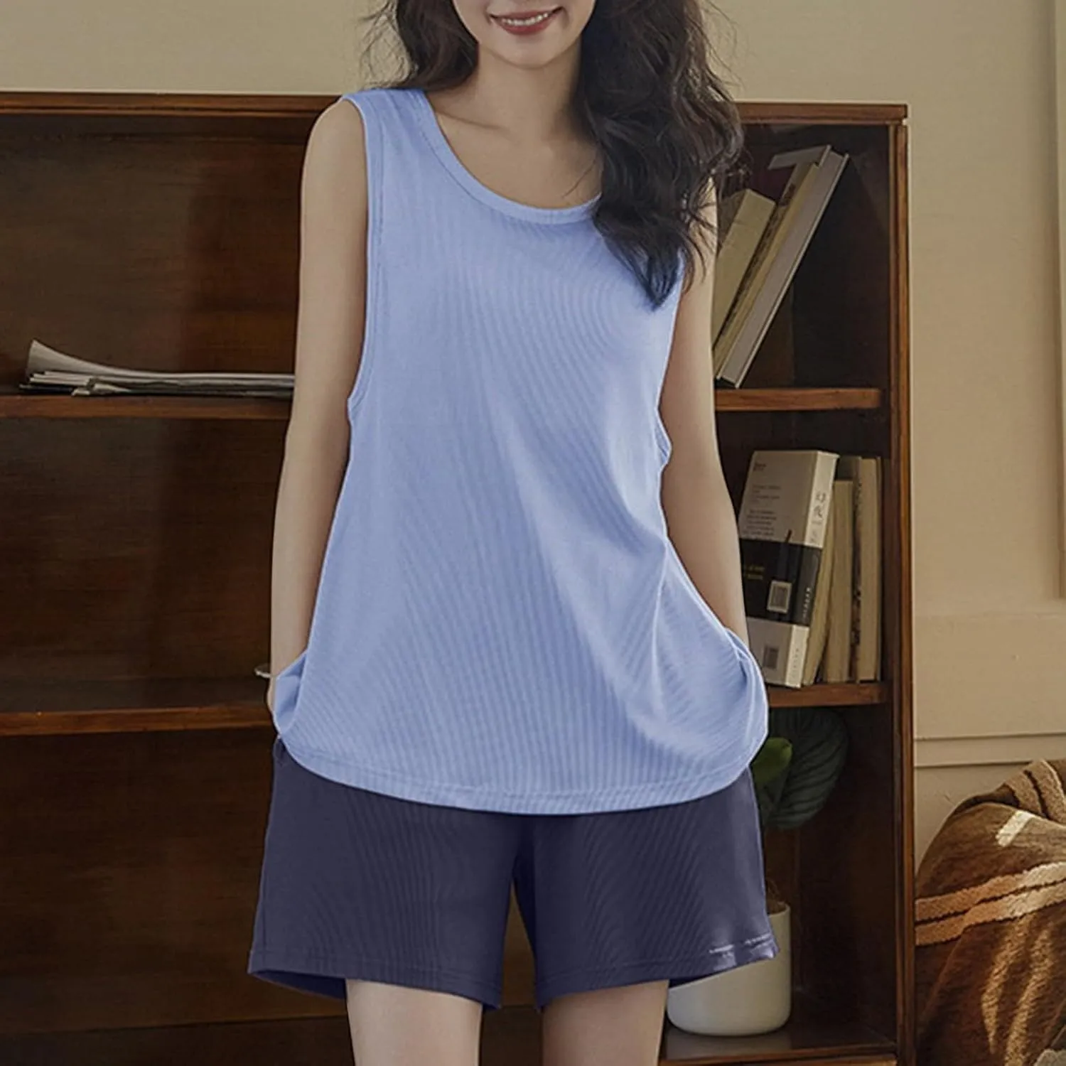 Women's Pajama Short Set Soft 2 Pieces Pjs Sets Tank Top with Built in Bra and Shorts Sleepwear Summer Cooling Pajamas