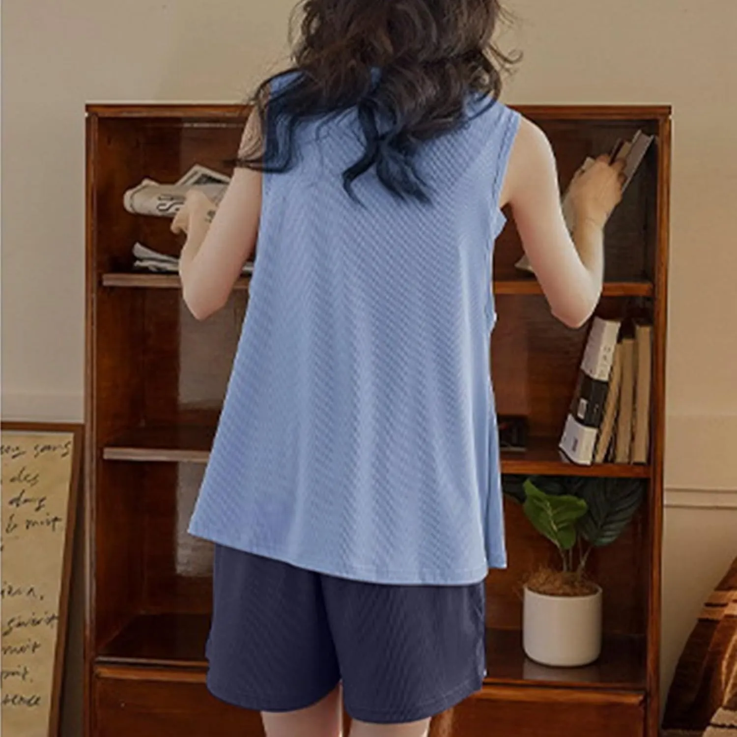Women's Pajama Short Set Soft 2 Pieces Pjs Sets Tank Top with Built in Bra and Shorts Sleepwear Summer Cooling Pajamas