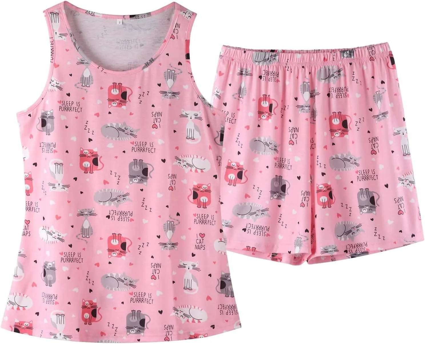 Women's Pajamas 2 Piece Pajama Sets Women Cotton Sleepwear Short Sets Tank&Short Pajamas Oversized Top Biker Shorts
