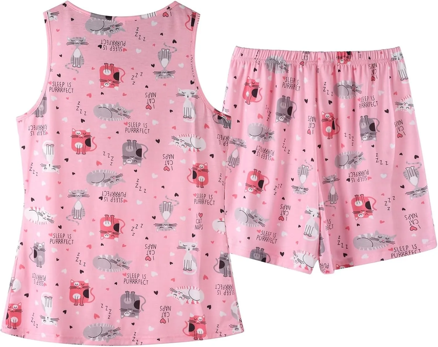 Women's Pajamas 2 Piece Pajama Sets Women Cotton Sleepwear Short Sets Tank&Short Pajamas Oversized Top Biker Shorts