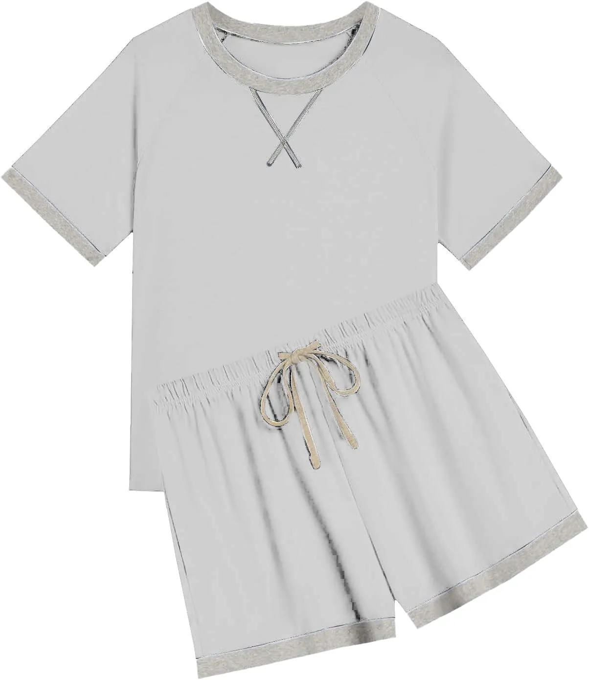Womens Pajamas Sets Casual Crewneck Short Sleeve Tops Drawstring Wide Leg Shorts Outfits Summer Loose Fit Loungewear