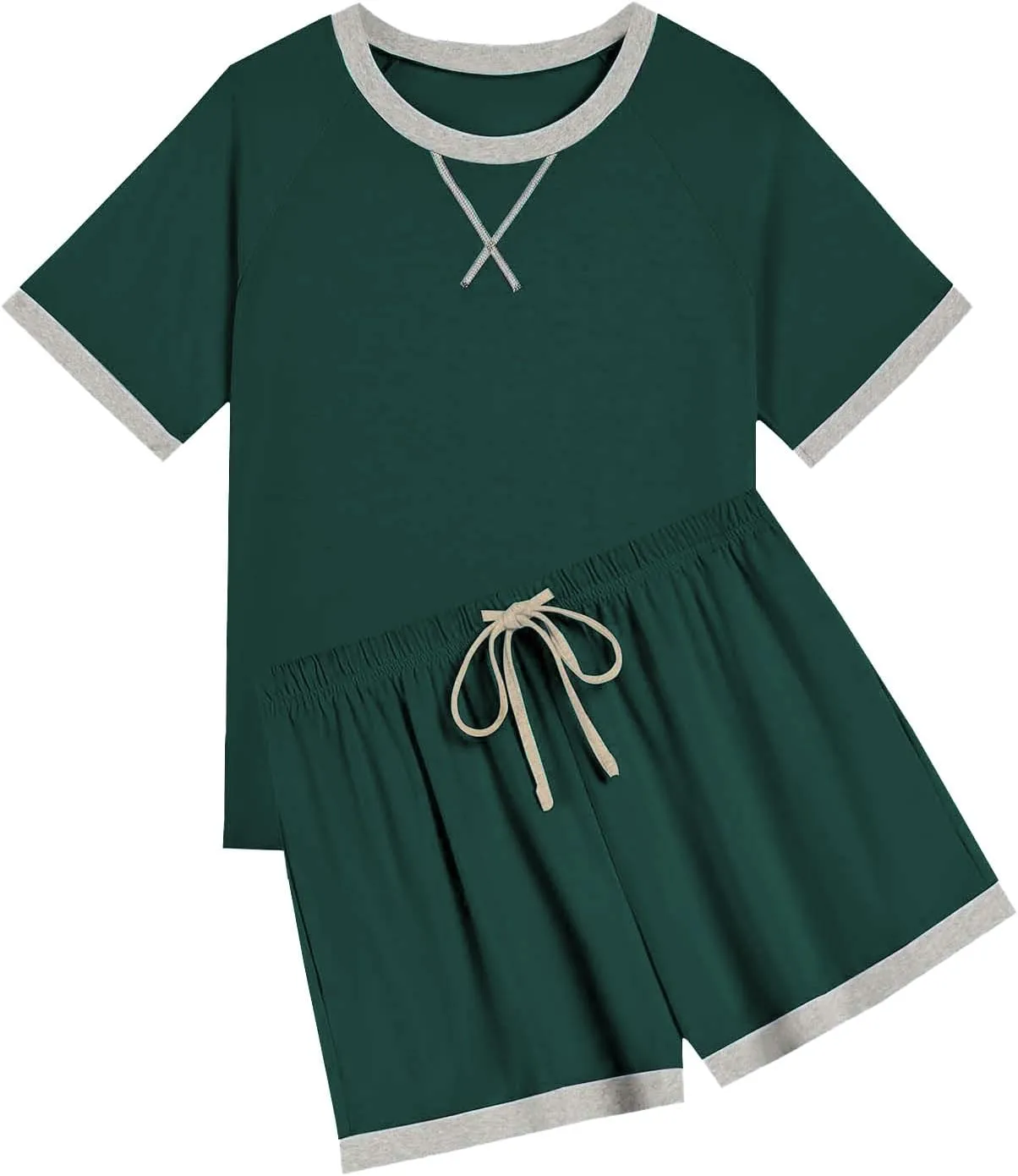 Womens Pajamas Sets Casual Crewneck Short Sleeve Tops Drawstring Wide Leg Shorts Outfits Summer Loose Fit Loungewear