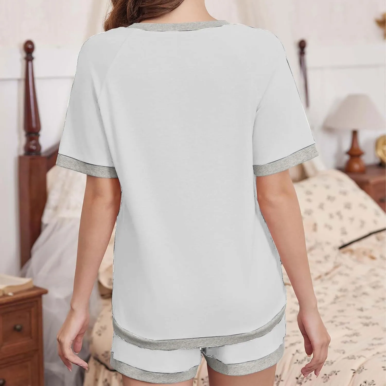 Womens Pajamas Sets Casual Crewneck Short Sleeve Tops Drawstring Wide Leg Shorts Outfits Summer Loose Fit Loungewear