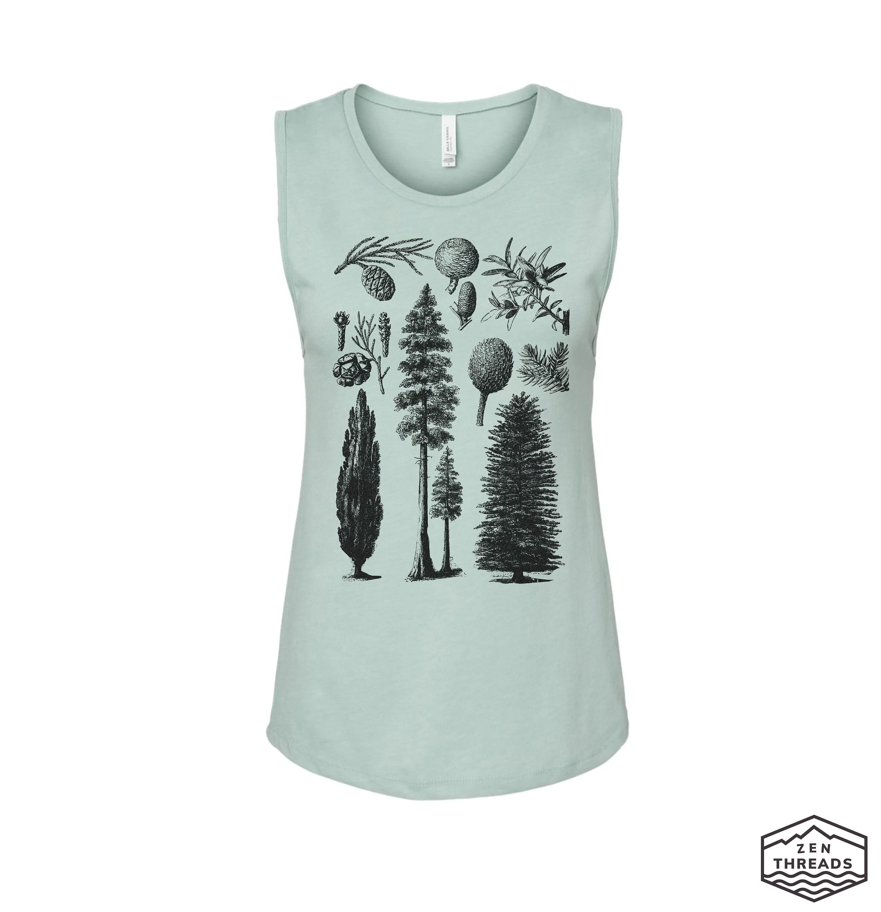 Women's Pines Muscle Tank - Pine Trees Nature Lover Fitness Tee (Redwoods Forest Camping Yoga Gym)