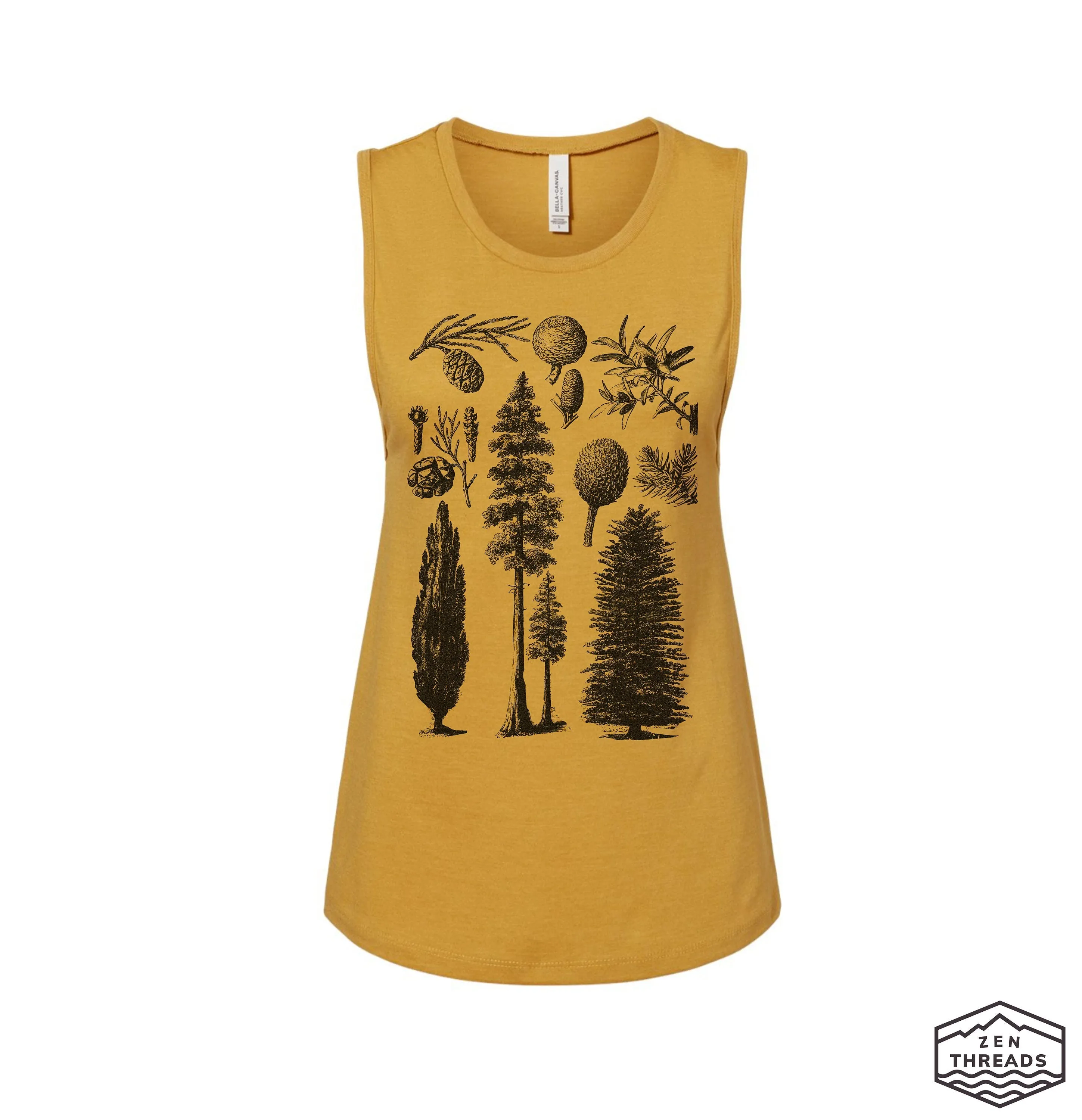 Women's Pines Muscle Tank - Pine Trees Nature Lover Fitness Tee (Redwoods Forest Camping Yoga Gym)