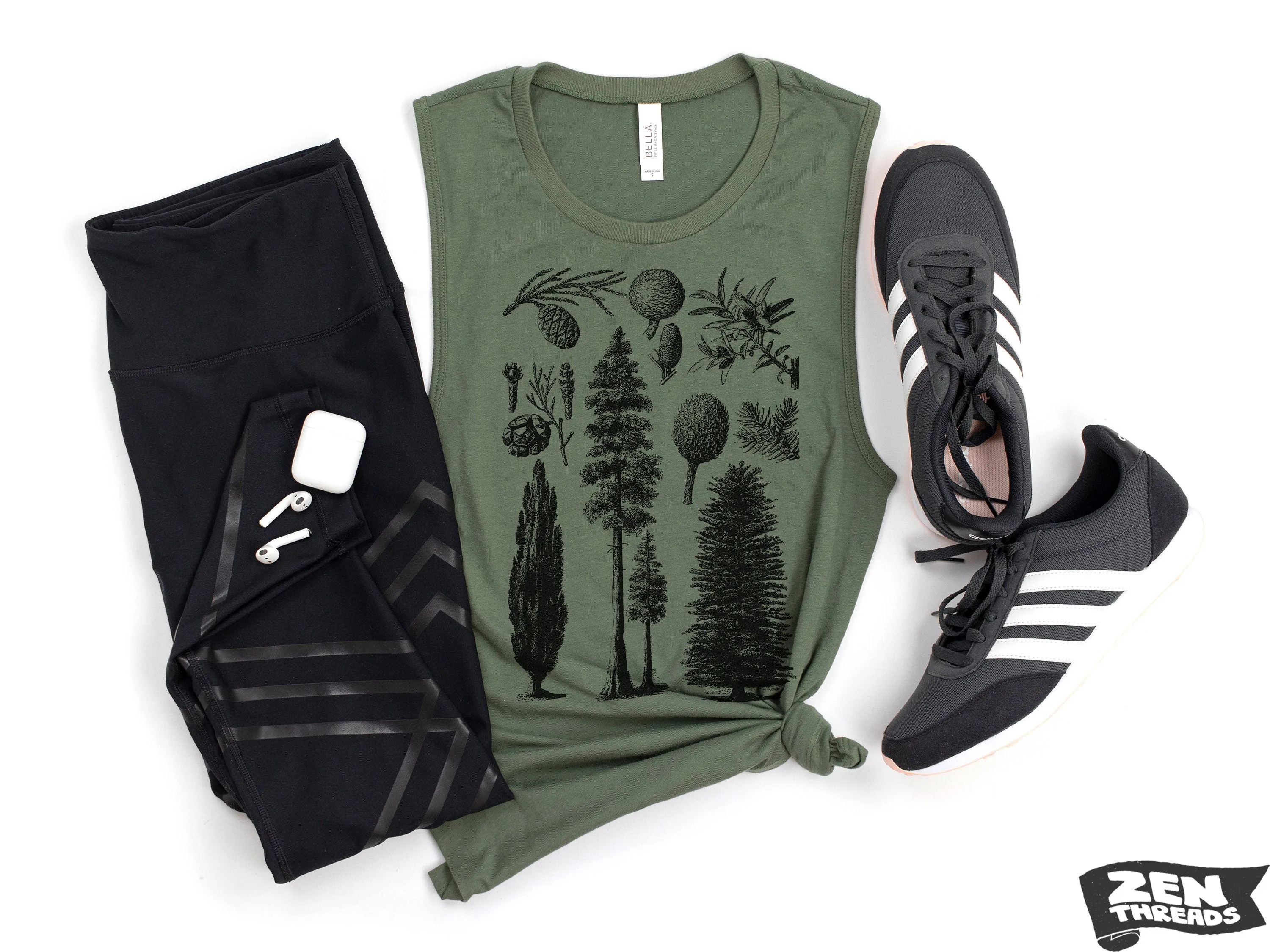 Women's Pines Muscle Tank - Pine Trees Nature Lover Fitness Tee (Redwoods Forest Camping Yoga Gym)