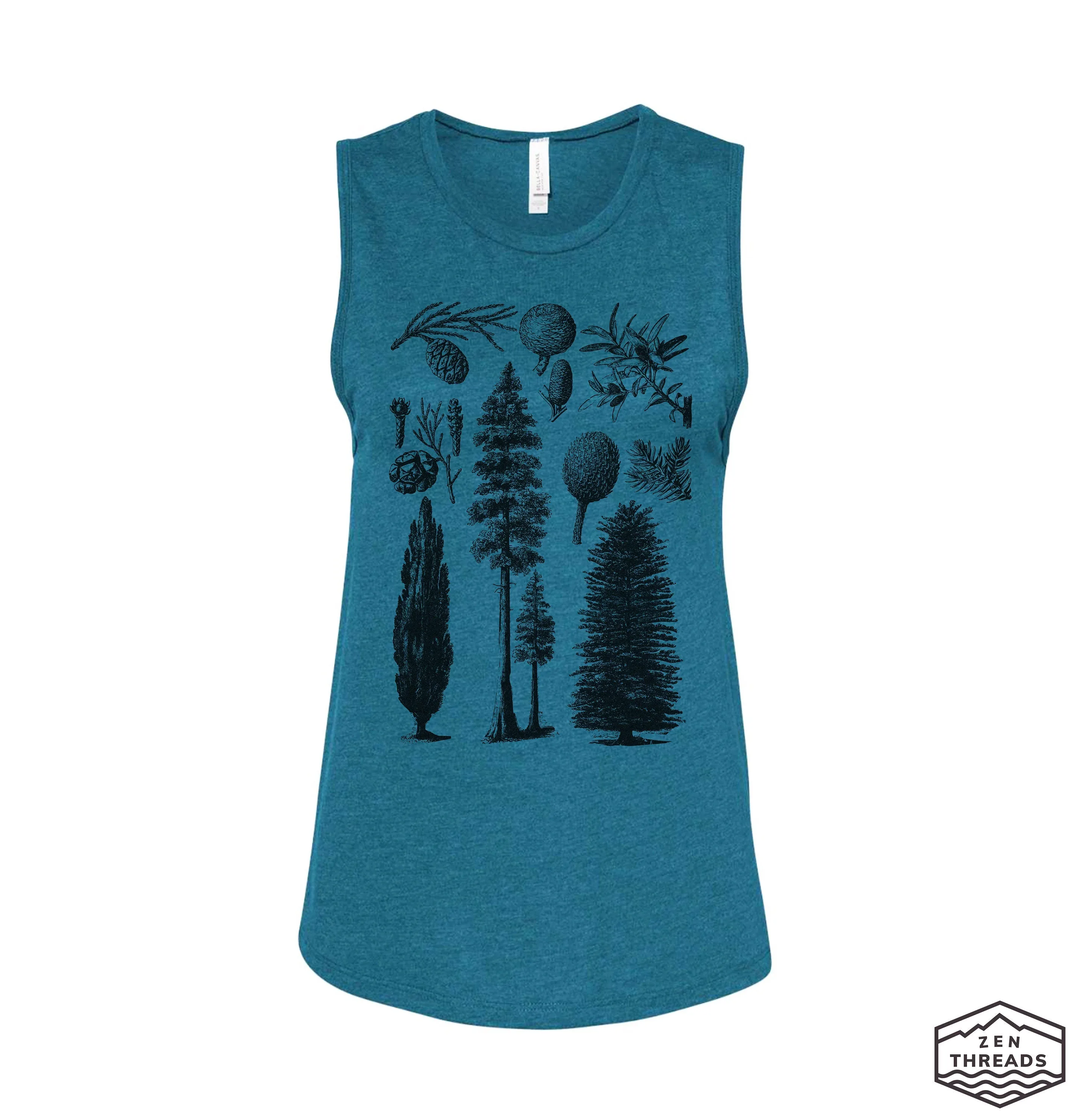 Women's Pines Muscle Tank - Pine Trees Nature Lover Fitness Tee (Redwoods Forest Camping Yoga Gym)